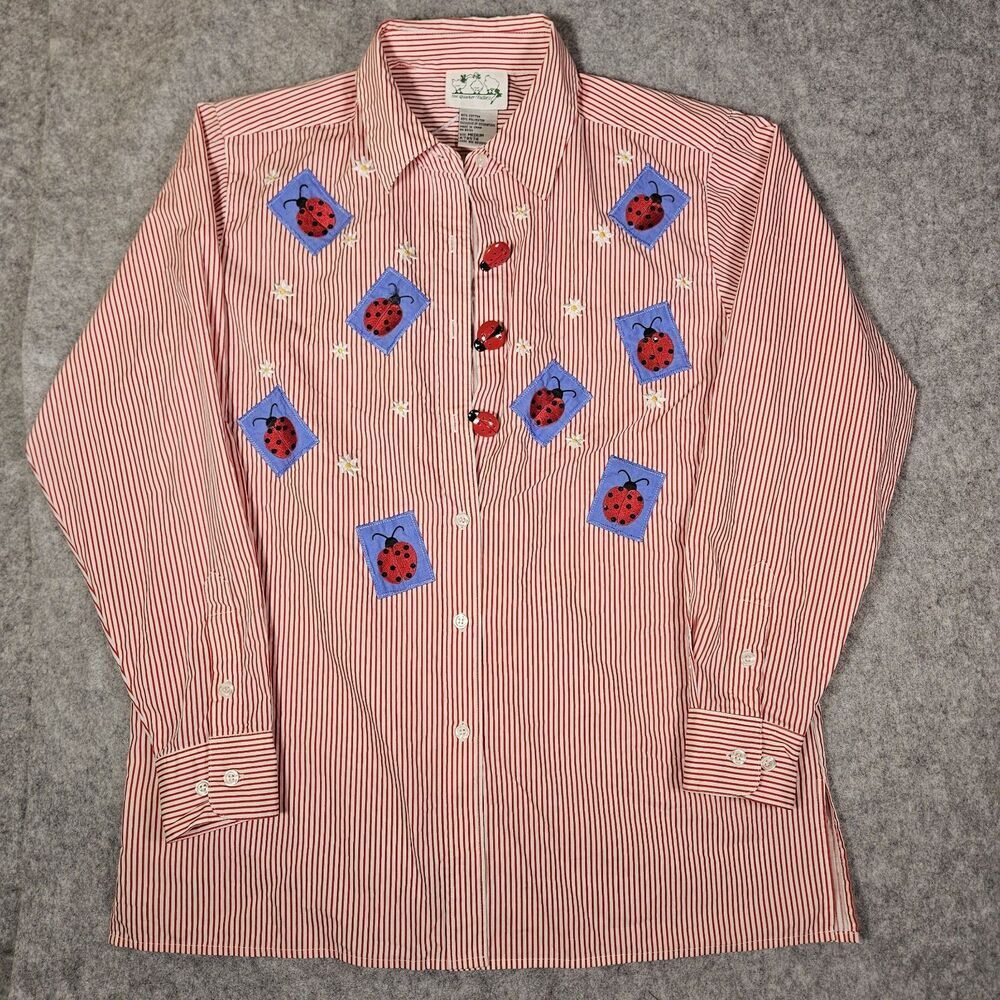 The Quacker Factory Womens Red Striped Ladybug Print Grannycore Teacher‎ Size M